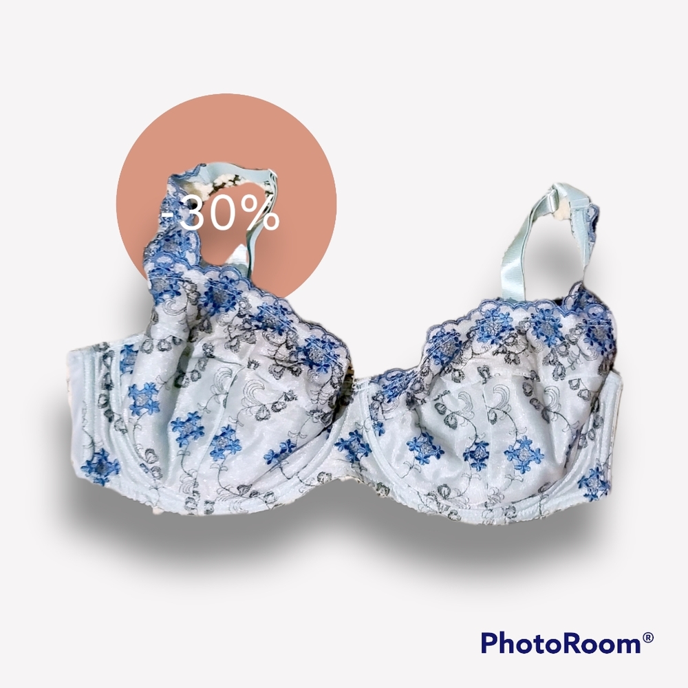 Frederick's Of Hollywood Teal Blue Floral Demi Bra 36 DD